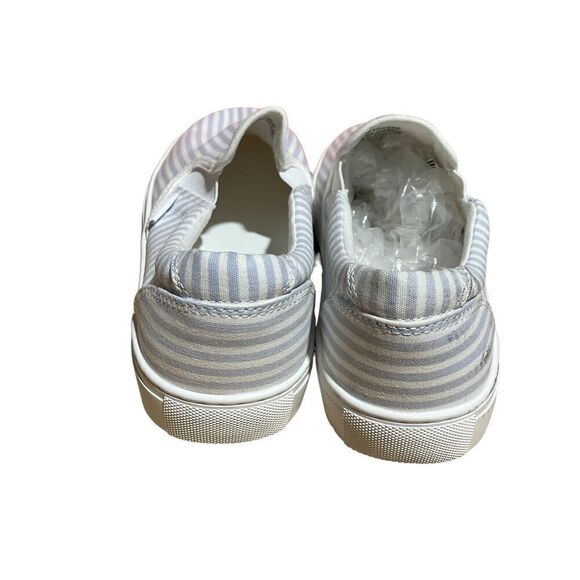 J Crew Sneakers WMNS 9 Blue Striped Canvas Road Trip Slip On White AW600 Boat - Picture 6 of 8
